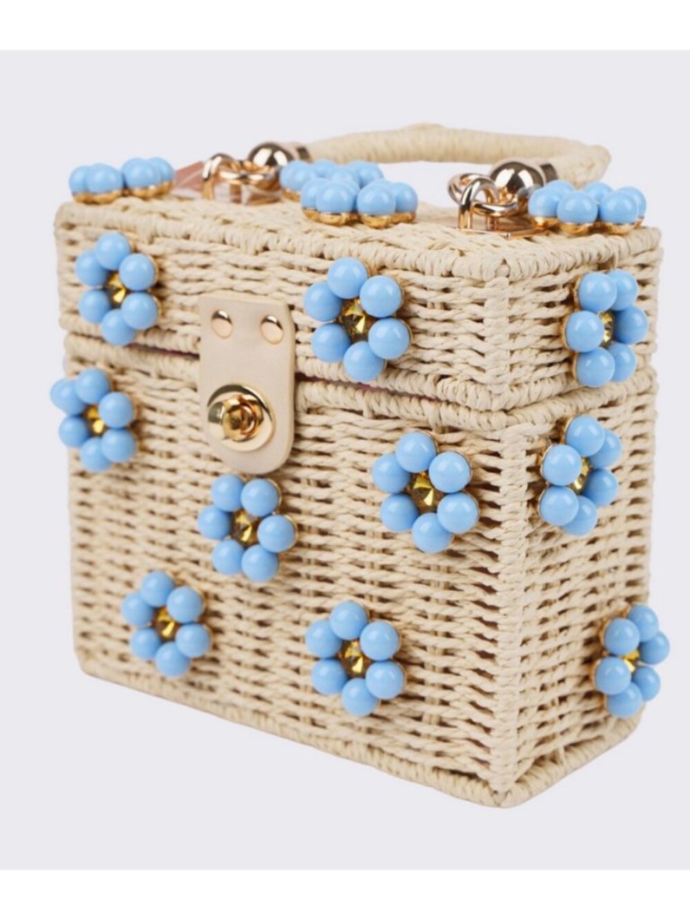 Daisy Embellished Straw Bucket Bag | Rattan Flower Box Purse by Jenna Lee - Picture 2 of 4